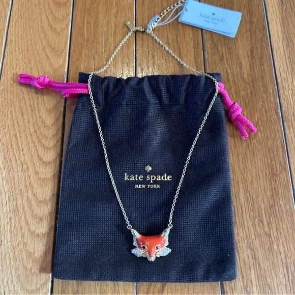 NEW KATE SPADE 12K Gold-Plated ‘Into The Woods’ Fox Pendant Necklace w/ KS Bag - Picture 1 of 5